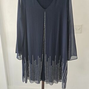 MSK Navy Blue Blouse with Rhinestone Accents